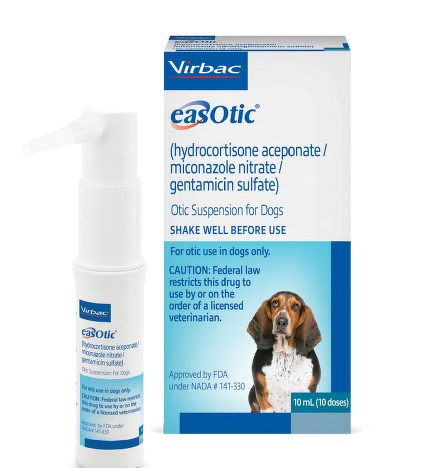 Easotic (hydrocortisone aceponate, miconazole nitrate, gentamicin sulfate) Otic Suspension for Dogs